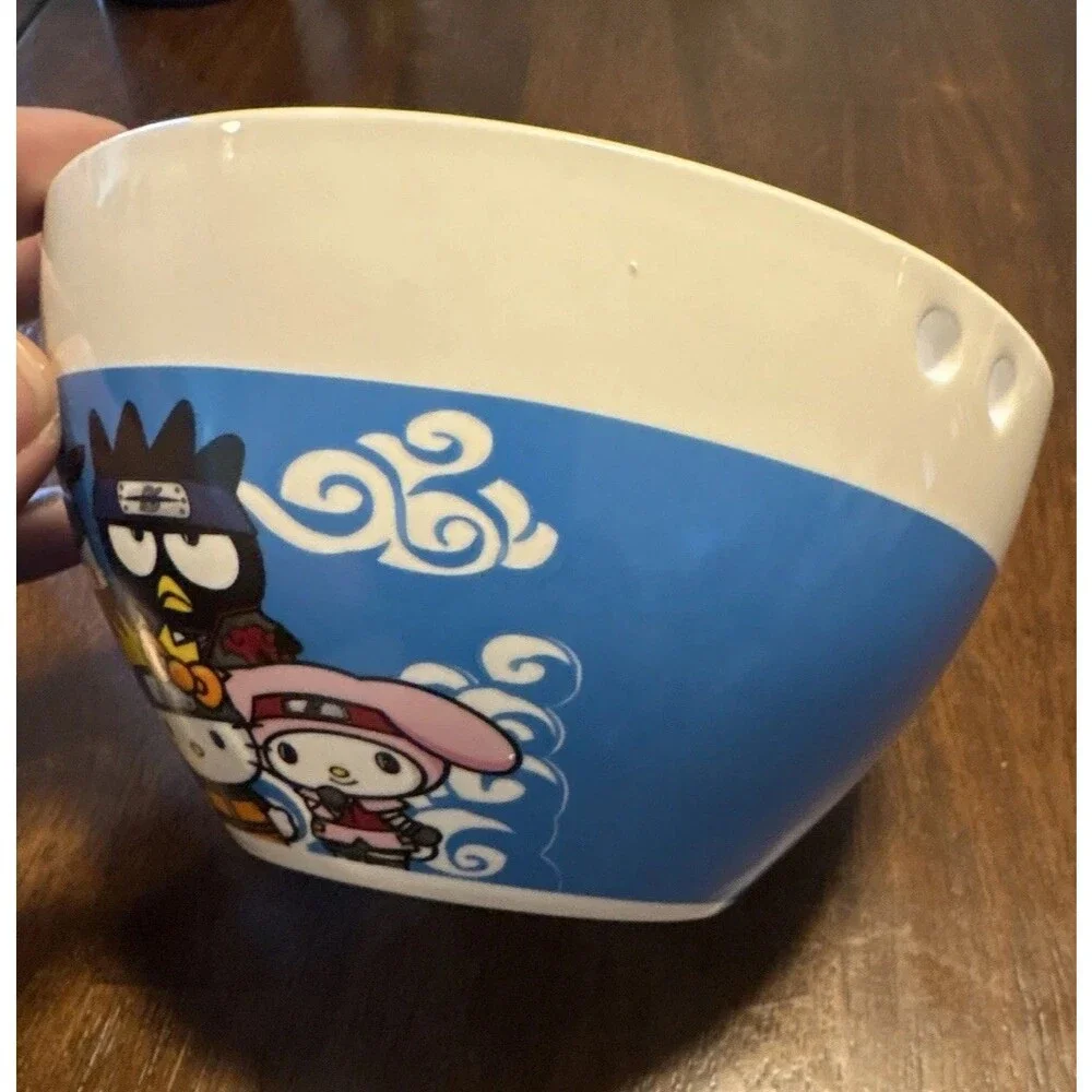 2002 Naruto Shippuden X Hello Kitty And Friends Ceramic Ramen Bowl Blue & White